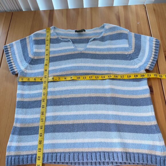 Eddie Bauer Blue Striped Short Sleeve Sweater Grandma Y2K XL - Picture 3 of 5